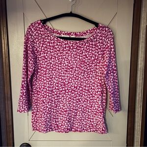 Anthropologie postmark Pink and White Dog Print Blouse boat neck size small